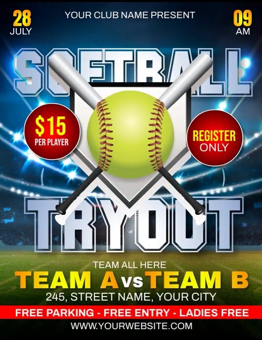 Tryouts Design Softball Tryout Template | PosterMyWall