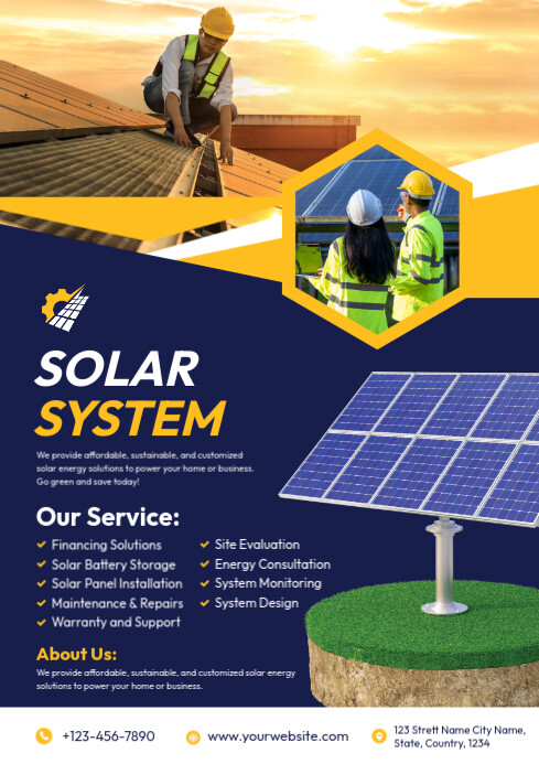 Solar Energy Company Promosional Flyer A4 template