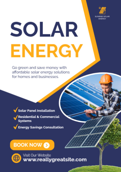 Solar Energy Poster Template – Clean Renewable Power & Green Energy A2