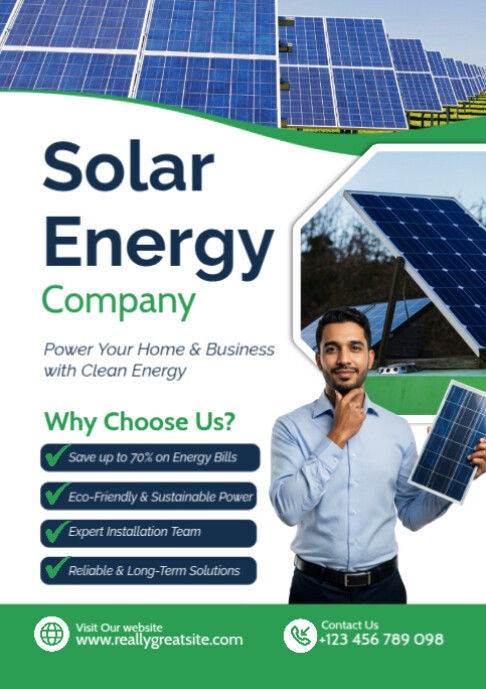 Solar Energy Poster Template – Renewable Power & Green Energy Solutions A2