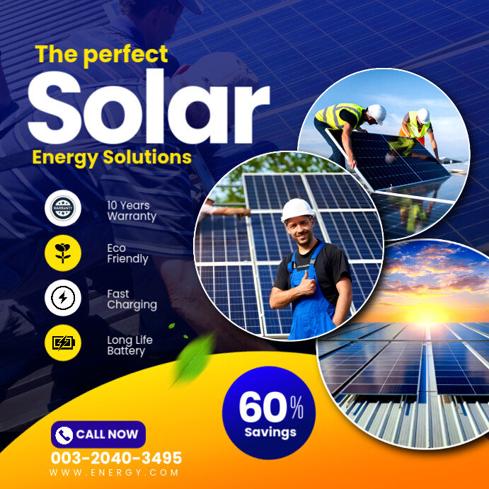 Solar power panels installation services solutions advertisement flyer design template Publicação no Instagram