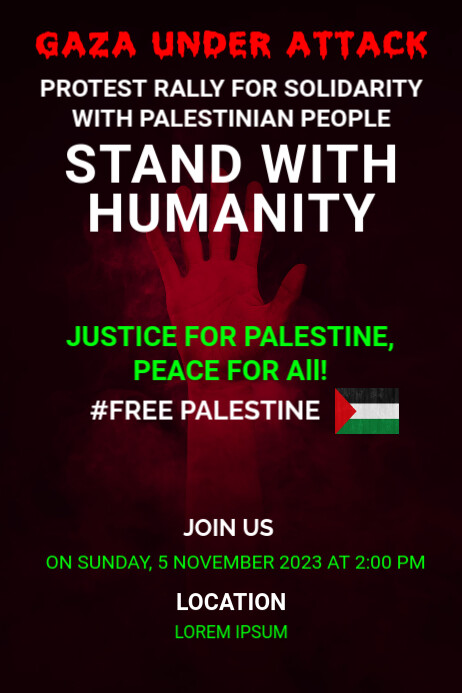 Community Rally Posters Solidarity with Gaza Rally Poster Template | PosterMyWall