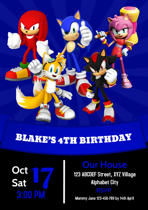 sonic the hedgehog birthday invitation template postermywall