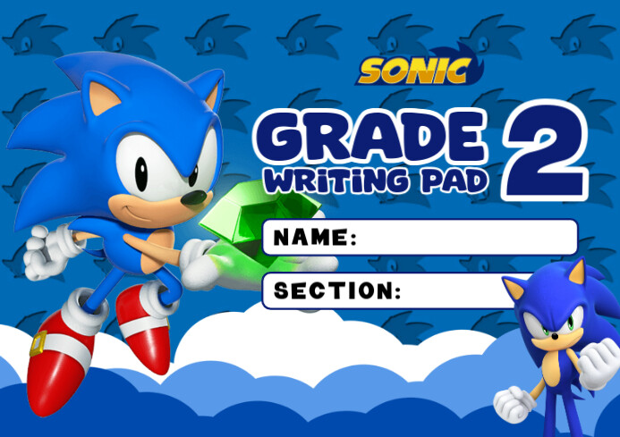 Writing Sonic Design Sonic the Hedgehog Grade 2 Writing Pad Label Template | PosterMyWall