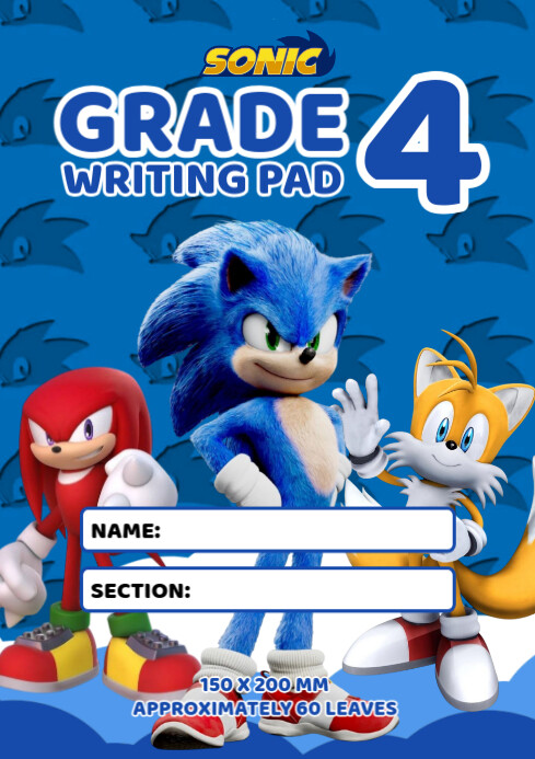 Writing Sonic Design Sonic the Hedgehog Grade 4 Writing Pad COVER Template | PosterMyWall