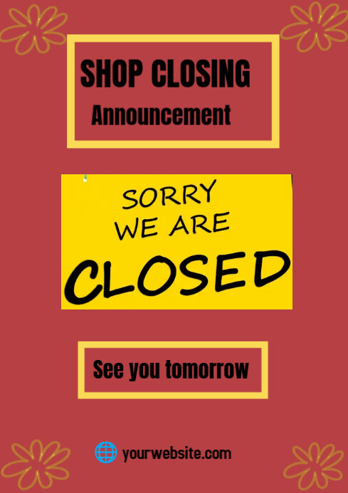 Sorry we're closed A4 template