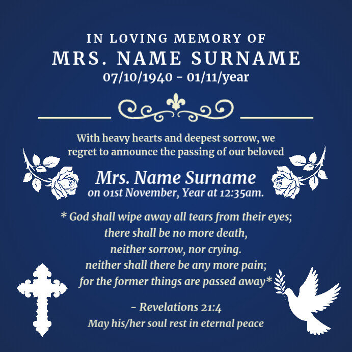Rest In Peace Death Announcement Template Rest In Peace Death Announcement Template
