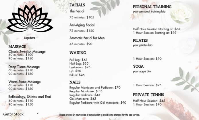 Sjabloon Spa Menu Postermywall