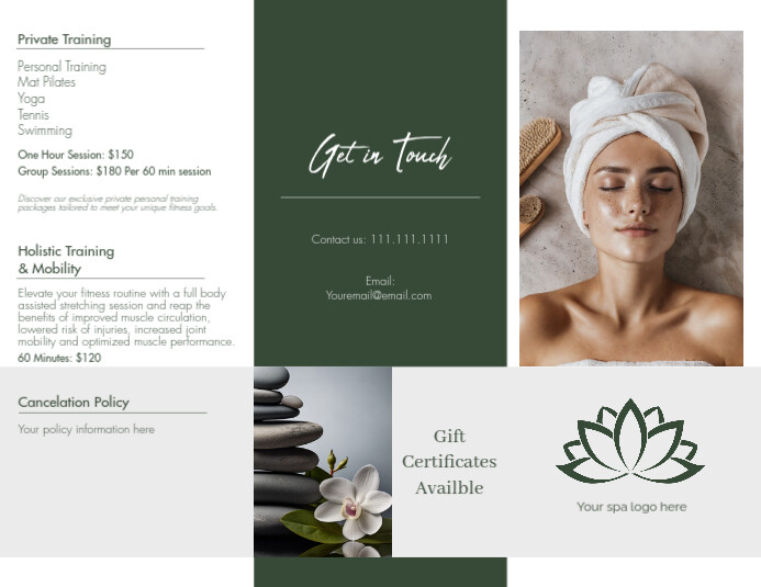 Spa Menu Trifold Flyer (US Letter) template