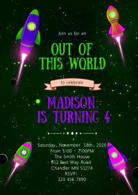 Space birthday party invitation A6 template
