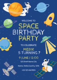 Space Birthday Party Invitation Flyer A4 template