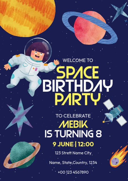 Space Inflators Party Space Birthday Party Invitation Flyer Template | PosterMyWall