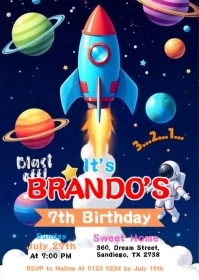 Space Birthday Party Invitation Template A6