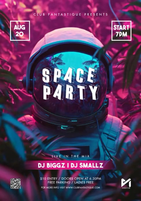 Magenta Teal Space Electro Beats DJ Club Party Video Flyer Template ...