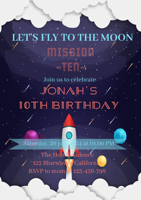 Rocket Inviation Space rocket planet birthday invitation เทมเพลต | PosterMyWall