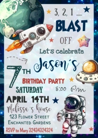 space theme online invitation A6 template