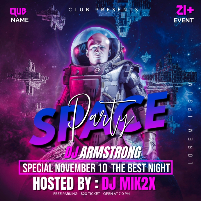 Spaceman Advert Space Theme Party Ads Template | PosterMyWall