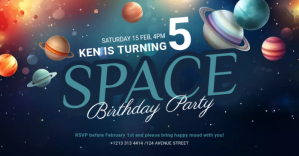 สีม่วง Space Birthday Invitation ภาพที่แชร์บน Facebook Template