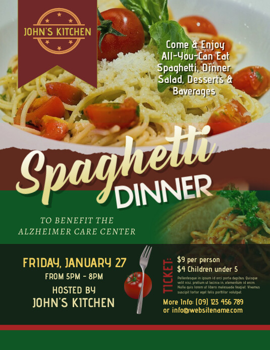 Spaghetti Dinner Flyer Template PosterMyWall