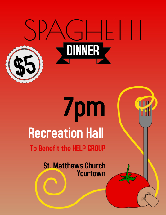 Spaghetti Dinner Flyer Template PosterMyWall