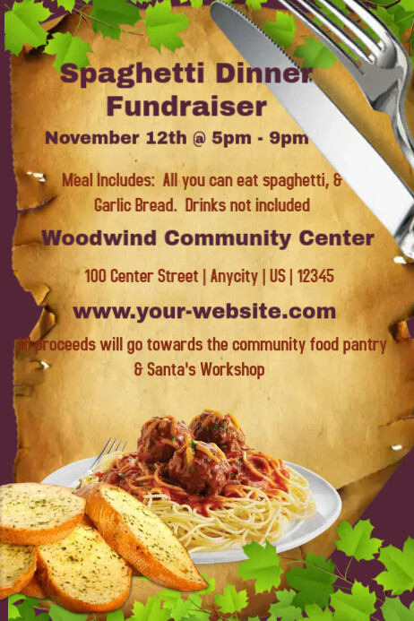 Spaghetti Dinner Fundraiser Template Postermywall