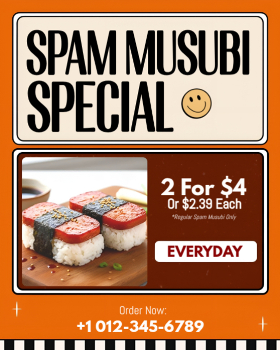 Spam Musubi Special Flyer Template | Hawaiian Food Takeout Restaurant ...