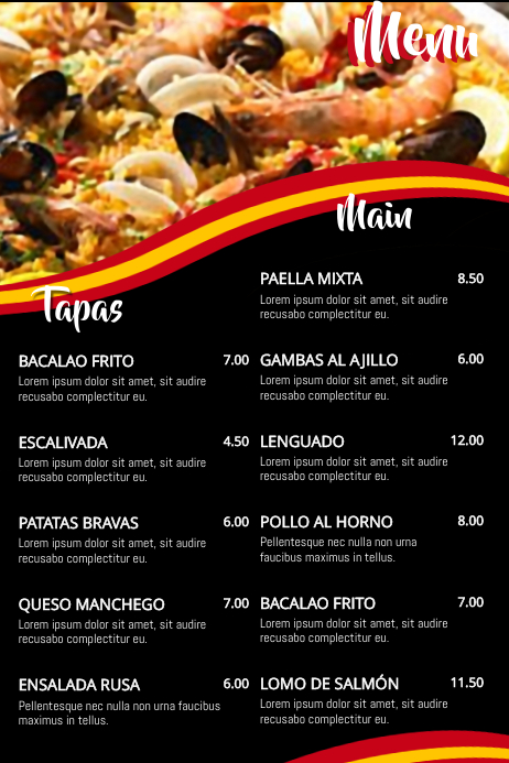 Spanish Food Menu Poster Template Modelo | PosterMyWall