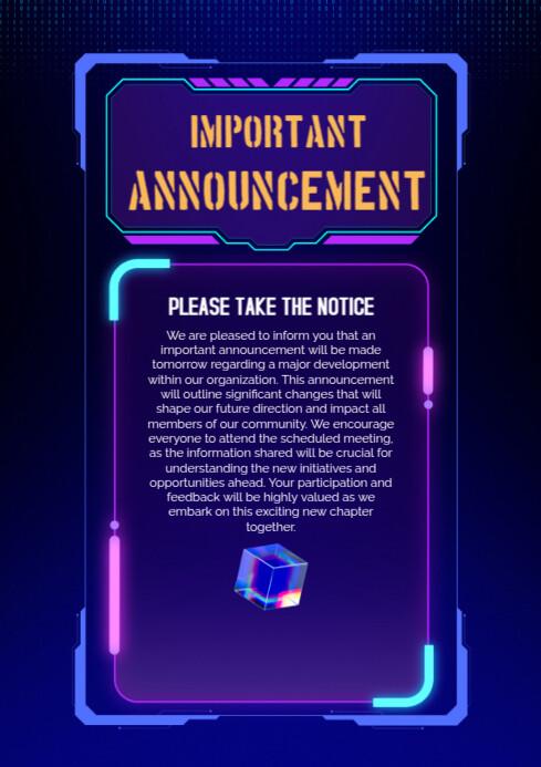 Announcing Machine Blue Important Announcement A4 Template | PosterMyWall
