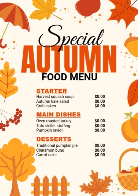 Special Autumn Food Menu Template | PosterMyWall