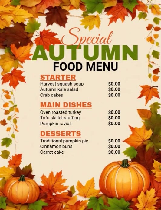 Special Autumn Food Menu Template | PosterMyWall