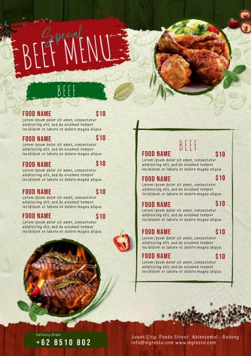 Special Beef Menu Template A4