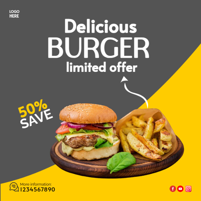 Special burger and food menu social media banner template Publicação no Instagram