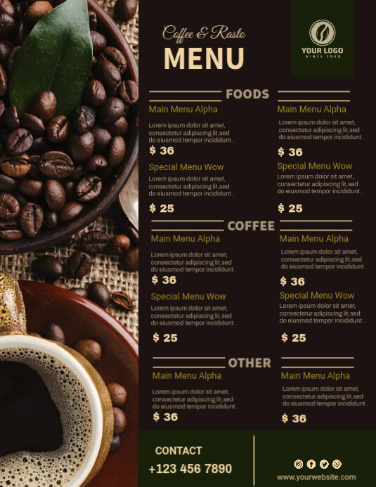 Special Coffee Shop Menu Рекламная листовка (US Letter) template