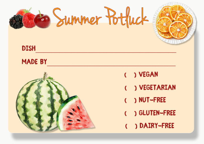 Special Diet Potluck Food Cards with Allergies A4 template