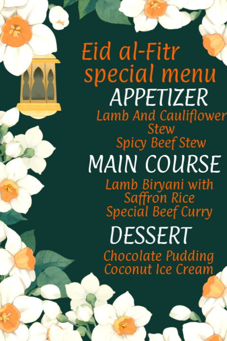 Special Eid Al-fitr Food Menu Poster Template | PosterMyWall