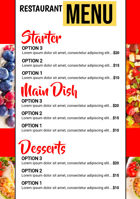 Special menu Template A4