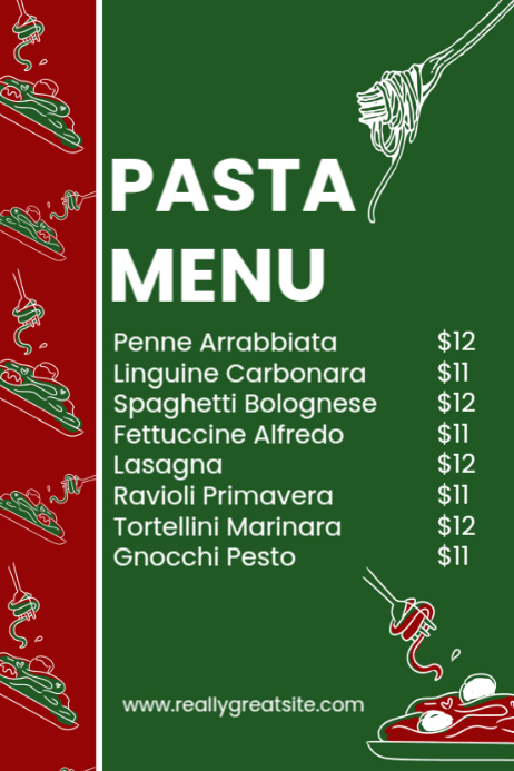 Plantilla de Special Restaurant Pasta Menu Poster | PosterMyWall