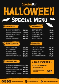 Special Spooky Bar Halloween Food and Drinks Menu Template A2