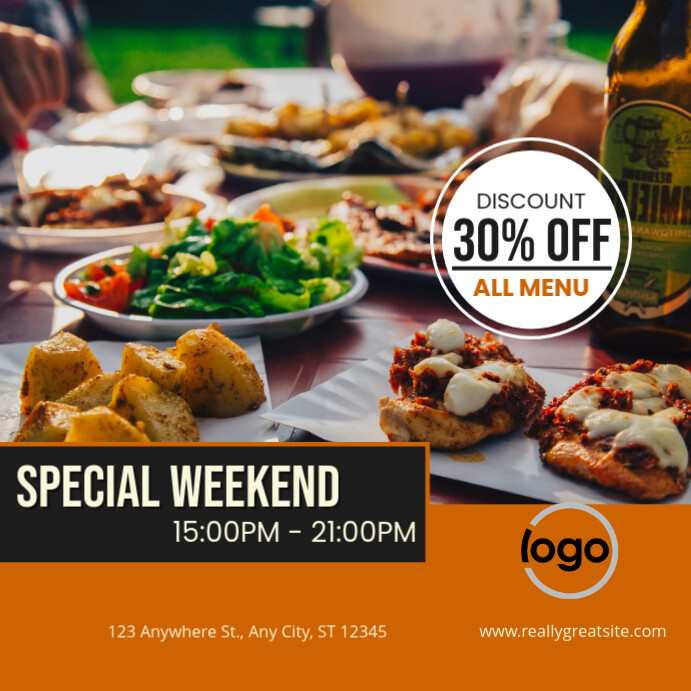 Weekend Menu Design Copy of Special weekend menu 30% discount | PosterMyWall