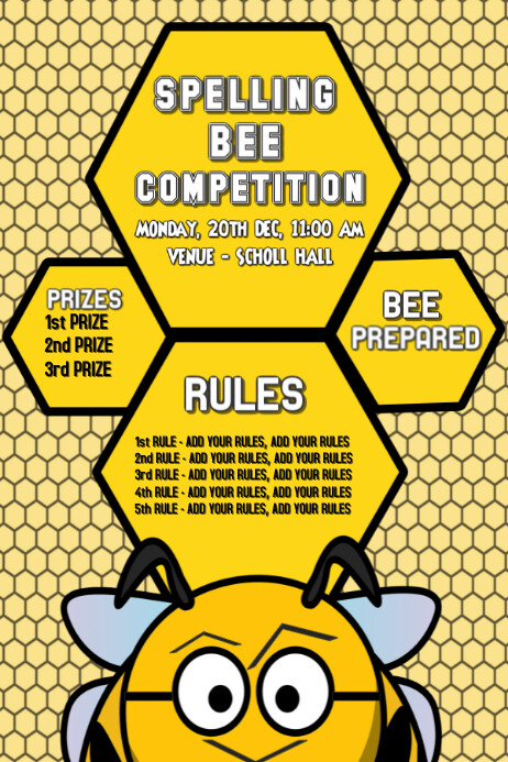 Spelling Bee Competition, School Poster, โปสเตอร์ template