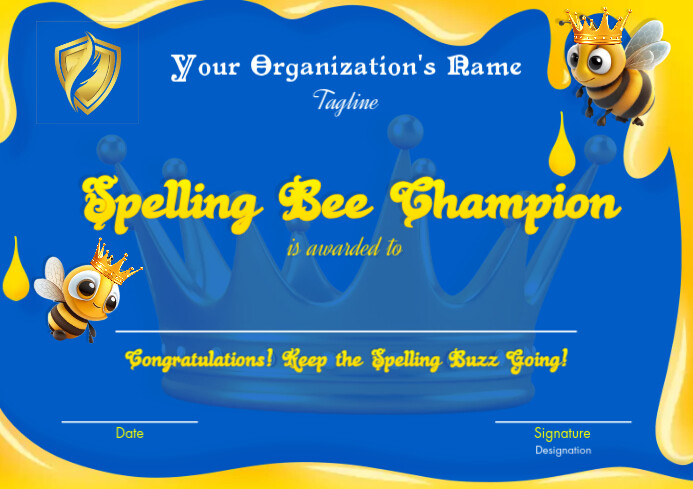 Spelling Bee, Spelling Bee Certificate A4 template