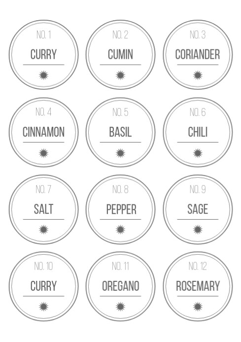 Spice Jar Kitchen Herbs Labels Stickers Print A4 template