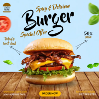 Niebieski Burger Promotion Instagram Post Template