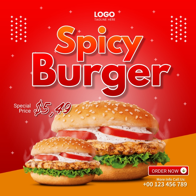 Spicy Burger Menu Template Wpis na Instagrama