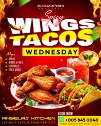 Spicy Wings and tacos wednesday offer promotion discount restaurant promotion poster template design Instagram Portrait
