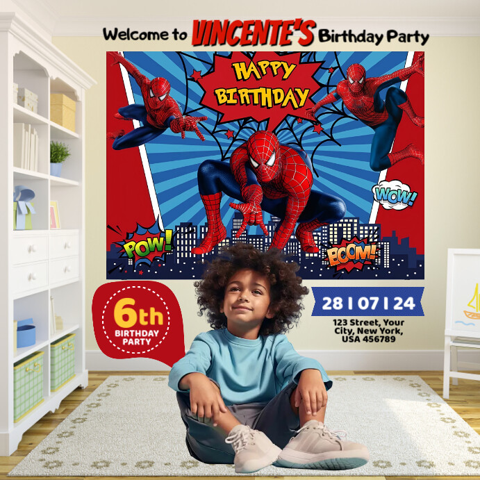 Spiderman, Birthday Invitation Iphosti le-Instagram template