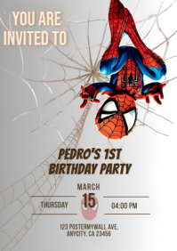 Spiderman 1st Birthday Invitation Template | Superhero Kids Party Invite A4