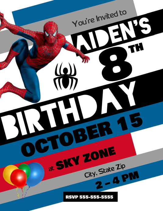 Spiderman Birthday Invitation Løbeseddel (US Letter) template