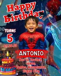 spiderman birthday invitation for kids Instagram Portrait template