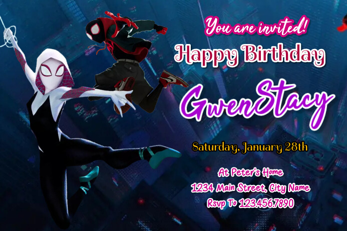 Spiderman Gwen Birthday Template Poster